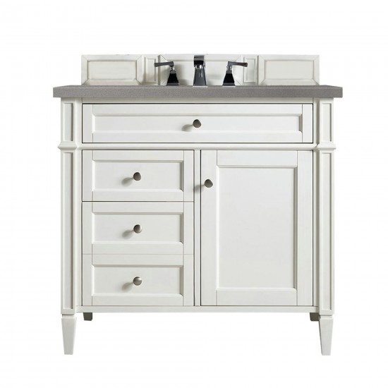 Brittany 36" Bright White Single Vanity w/ 3 CM Grey Expo Quartz Top