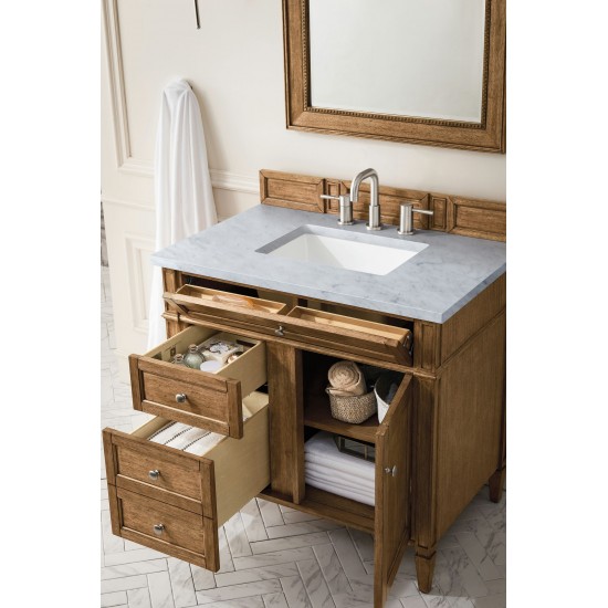 Brittany 36" Saddle Brown Single Vanity w/ 3 CM Arctic Fall Solid Surface Top