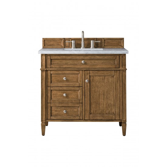 Brittany 36" Saddle Brown Single Vanity w/ 3 CM Carrara Marble Top