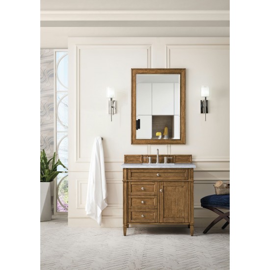 Brittany 36" Saddle Brown Single Vanity w/ 3 CM Carrara Marble Top