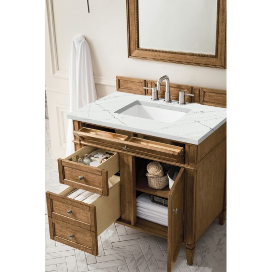 Brittany 36" Saddle Brown Single Vanity w/ 3 CM Ethereal Noctis Quartz Top