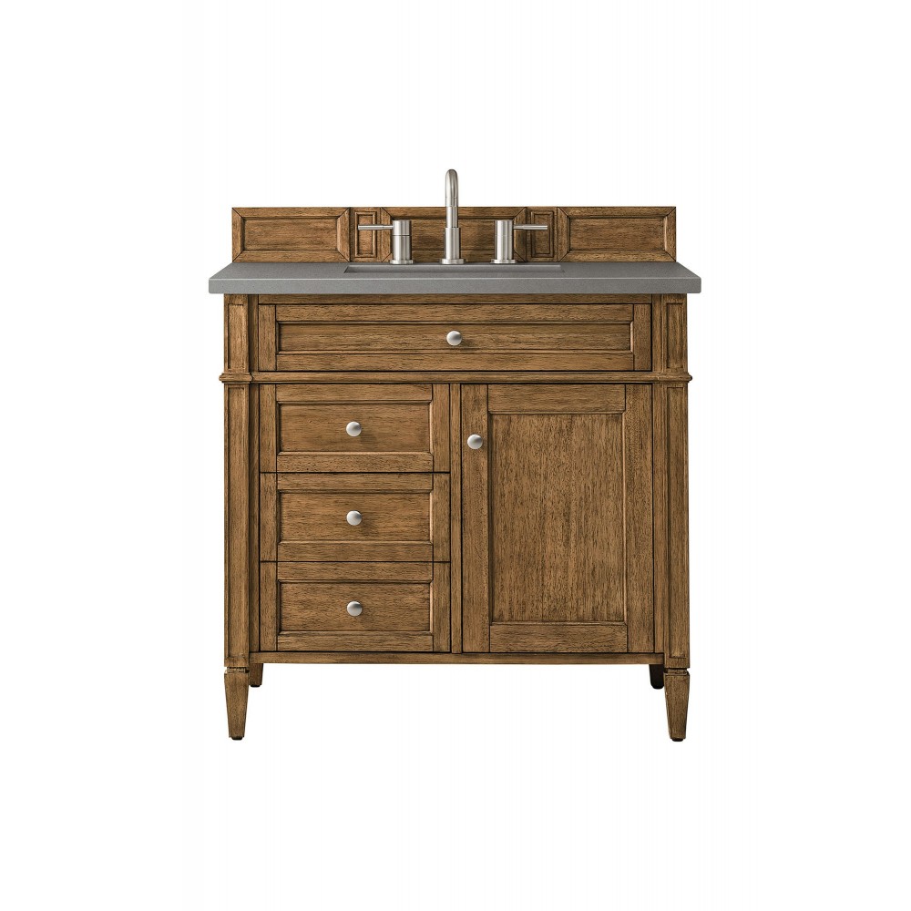 Brittany 36" Saddle Brown Single Vanity w/ 3 CM Grey Expo Quartz Top Brittany 36" Saddle Brown Single Vanity w/ 3 CM Grey Expo Quartz Top