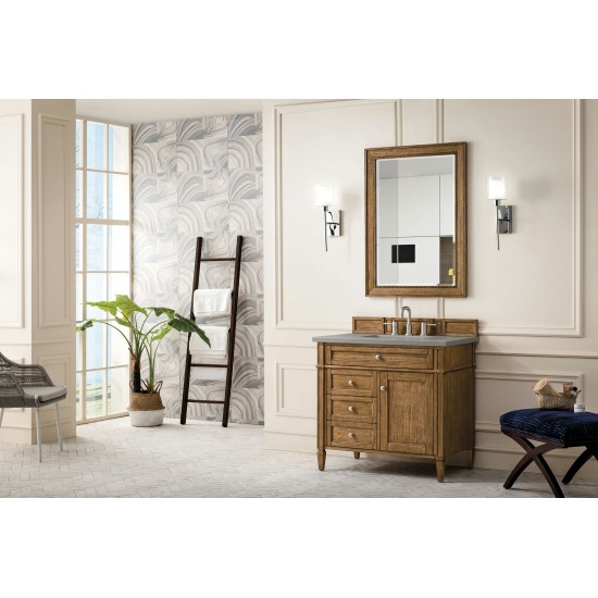 Brittany 36" Saddle Brown Single Vanity w/ 3 CM Grey Expo Quartz Top