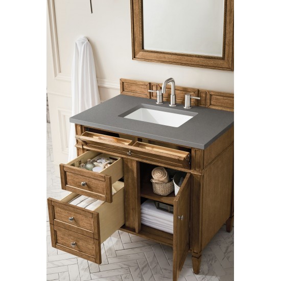 Brittany 36" Saddle Brown Single Vanity w/ 3 CM Grey Expo Quartz Top