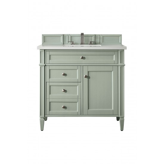 Brittany 36" Sage Green Single Vanity w/ 3 CM Classic White Quartz Top