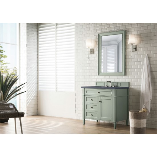 Brittany 36" Sage Green Single Vanity w/ 3 CM Charcoal Soapstone Quartz Top