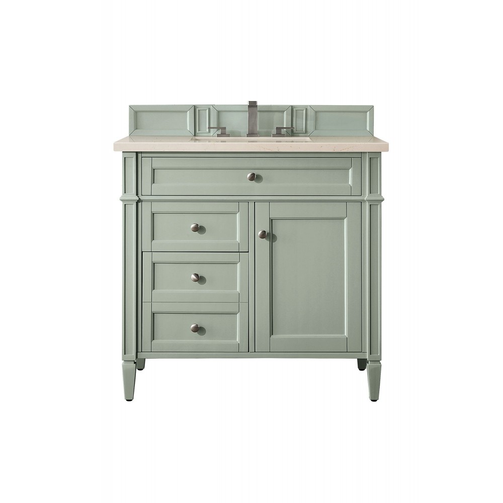 Brittany 36" Sage Green Single Vanity w/ 3 CM Eternal Marfil Quartz Top Brittany 36" Sage Green Single Vanity w/ 3 CM Eternal Marfil Quartz Top