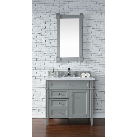 Brittany 36" Urban Gray Single Vanity w/ 3 CM Classic White Quartz Top