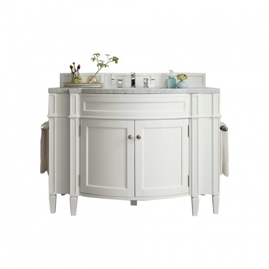 Brittany 46" Single Vanity, Bright White w/ 3 CM Carrara Marble Top