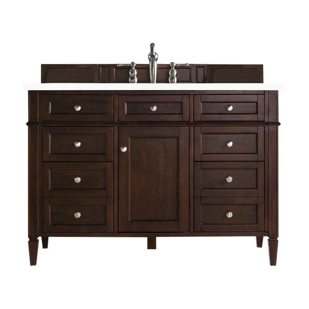 Brittany 48" Burnished Mahogany Single Vanity w/ 3 CM Classic White Quartz Top