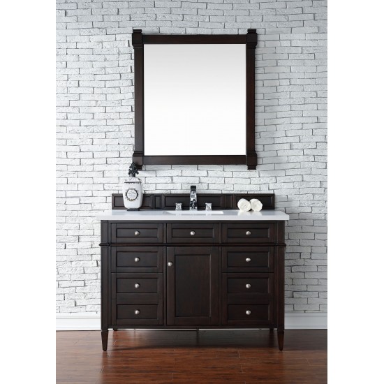 Brittany 48" Burnished Mahogany Single Vanity w/ 3 CM Classic White Quartz Top