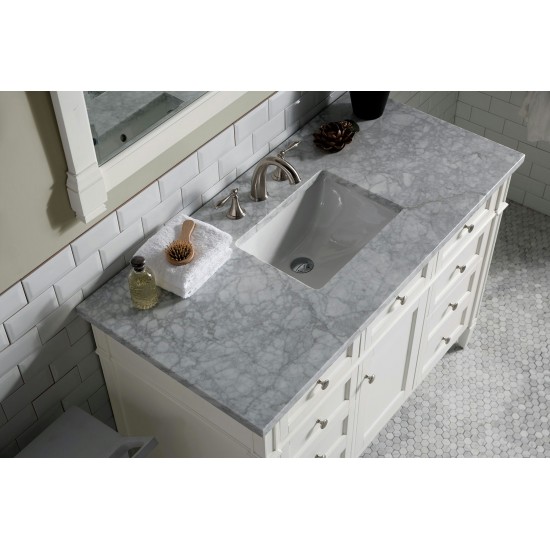 Brittany 48" Bright White Single Vanity w/ 3 CM Carrara Marble Top