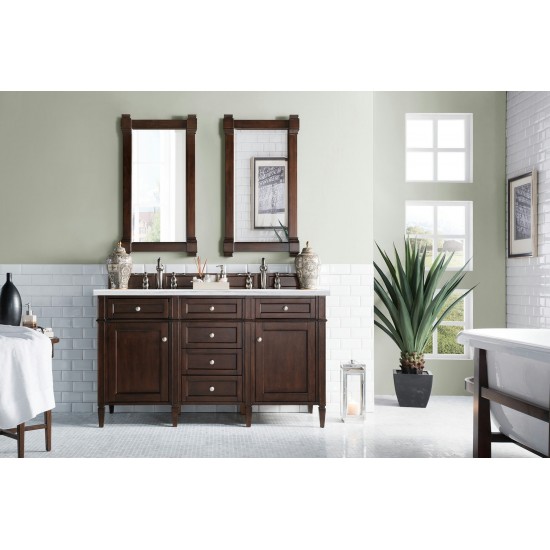 Brittany 60" Mahogany Double Vanity w/3 CM Arctic Fall Solid Surface Top