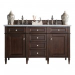 Brittany 60" Burnished Mahogany Double Vanity w/ 3 CM Carrara Marble Top