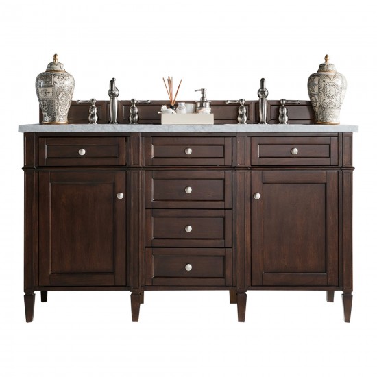 Brittany 60" Burnished Mahogany Double Vanity w/ 3 CM Carrara Marble Top