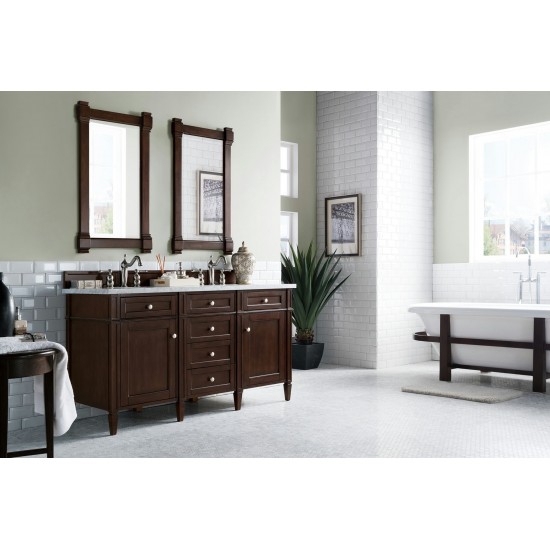 Brittany 60" Burnished Mahogany Double Vanity w/ 3 CM Carrara Marble Top