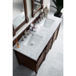 Brittany 60" Burnished Mahogany Double Vanity w/ 3 CM Carrara Marble Top