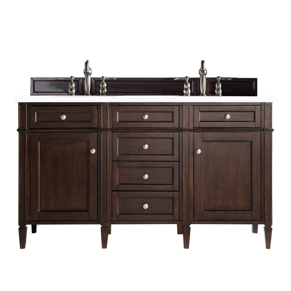 Brittany 60" Burnished Mahogany Double Vanity w/ 3 CM Classic White Quartz Top