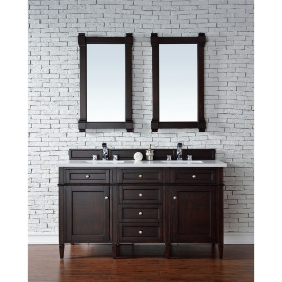 Brittany 60" Burnished Mahogany Double Vanity w/ 3 CM Classic White Quartz Top