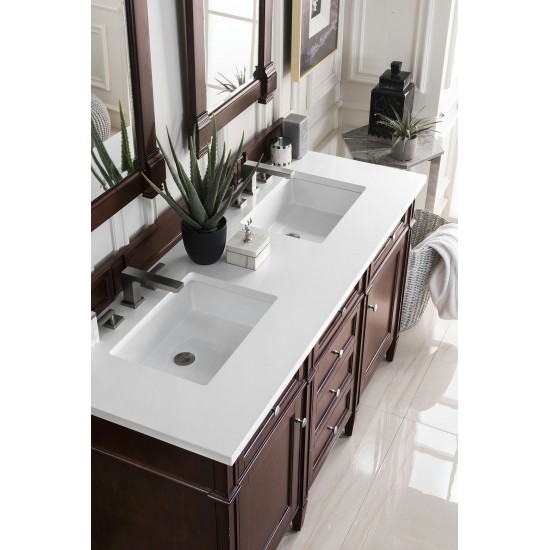 Brittany 60" Burnished Mahogany Double Vanity w/ 3 CM Classic White Quartz Top