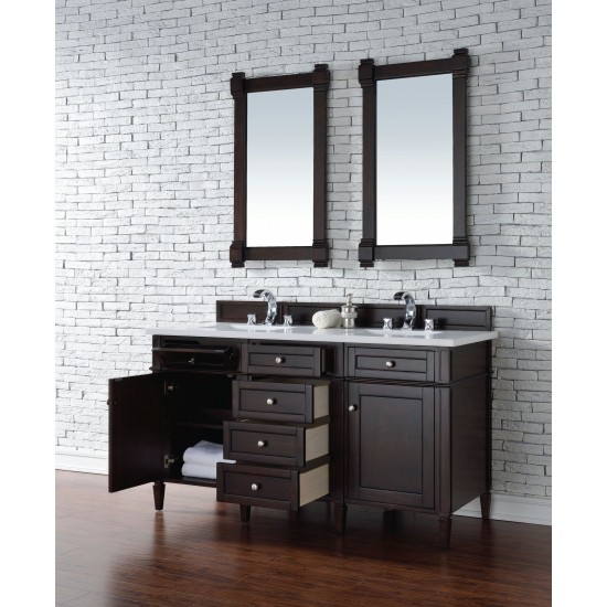 Brittany 60" Burnished Mahogany Double Vanity w/ 3 CM Classic White Quartz Top