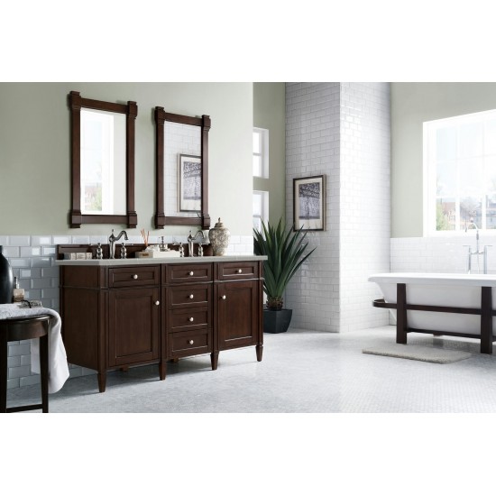 Brittany 60" Burnished Mahogany Double Vanity w/ 3 CM Eternal Serena Quartz Top