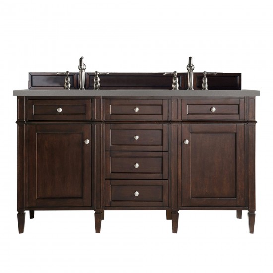 Brittany 60" Burnished Mahogany Double Vanity w/ 3 CM Grey Expo Quartz Top