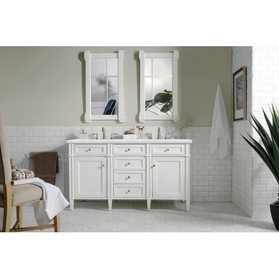 Brittany 60" Bright White Double Vanity w/ 3 CM Arctic Fall Solid Surface Top