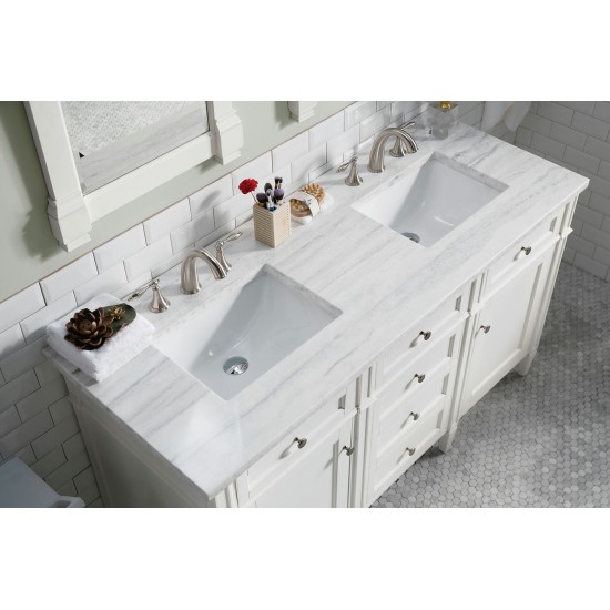 Brittany 60" Bright White Double Vanity w/ 3 CM Arctic Fall Solid Surface Top