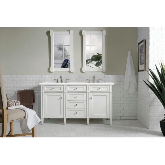 Brittany 60" Bright White Double Vanity w/ 3 CM Classic White Quartz Top