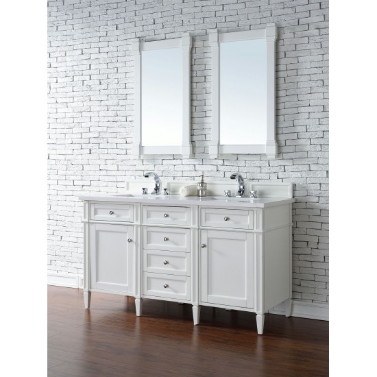 Brittany 60" Bright White Double Vanity w/ 3 CM Classic White Quartz Top