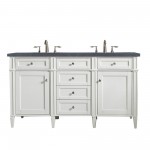 Brittany 60" Bright White Double Vanity w/ 3 CM Charcoal Soapstone Quartz Top