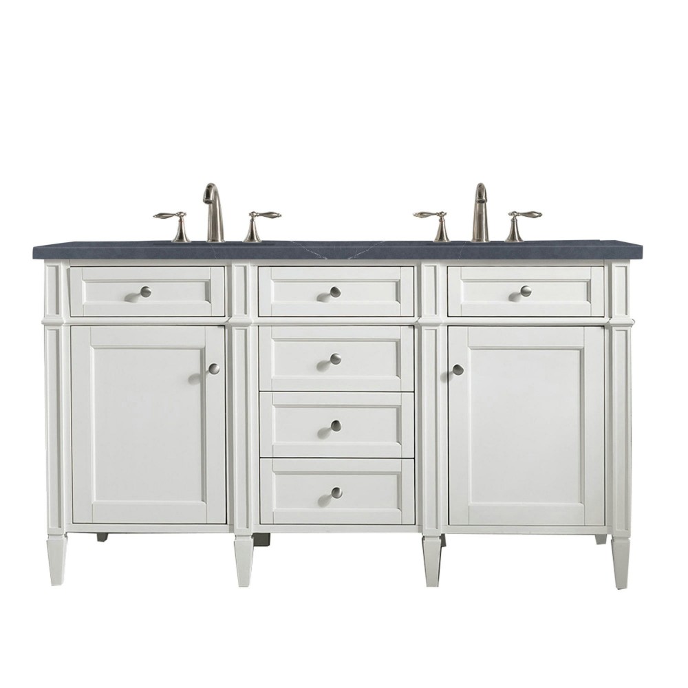 Brittany 60" Bright White Double Vanity w/ 3 CM Charcoal Soapstone Quartz Top Brittany 60" Bright White Double Vanity w/ 3 CM Charcoal Soapstone Quartz Top