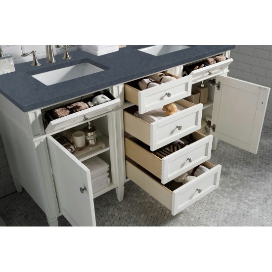 Brittany 60" Bright White Double Vanity w/ 3 CM Charcoal Soapstone Quartz Top