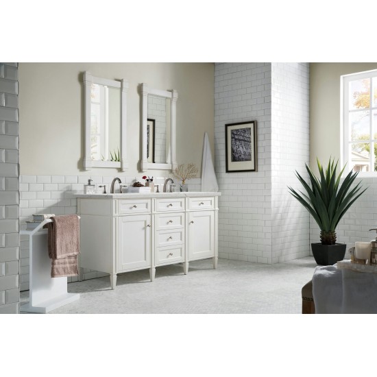 Brittany 60" Bright White Double Vanity w/ 3 CM Eternal Jasmine Pearl Quartz Top