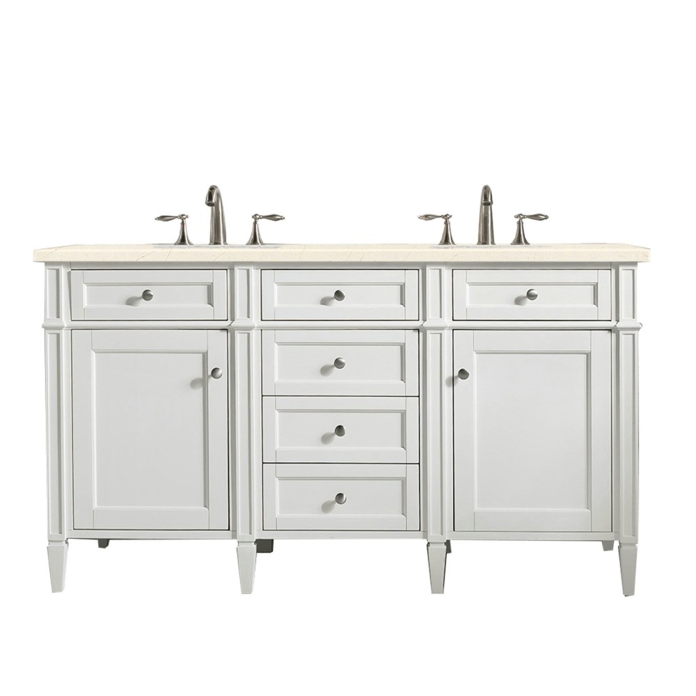 Brittany 60" Bright White Double Vanity w/ 3 CM Eternal Marfil Quartz Top