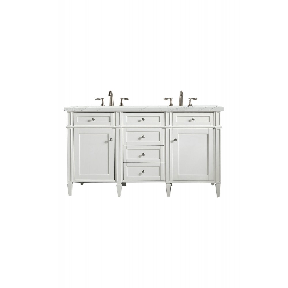 Brittany 60" Bright White Double Vanity w/ 3 CM Ethereal Noctis Quartz Top