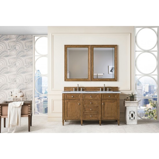 Brittany 60" Saddle Brown Double Vanity w/ 3 CM Carrara Marble Top