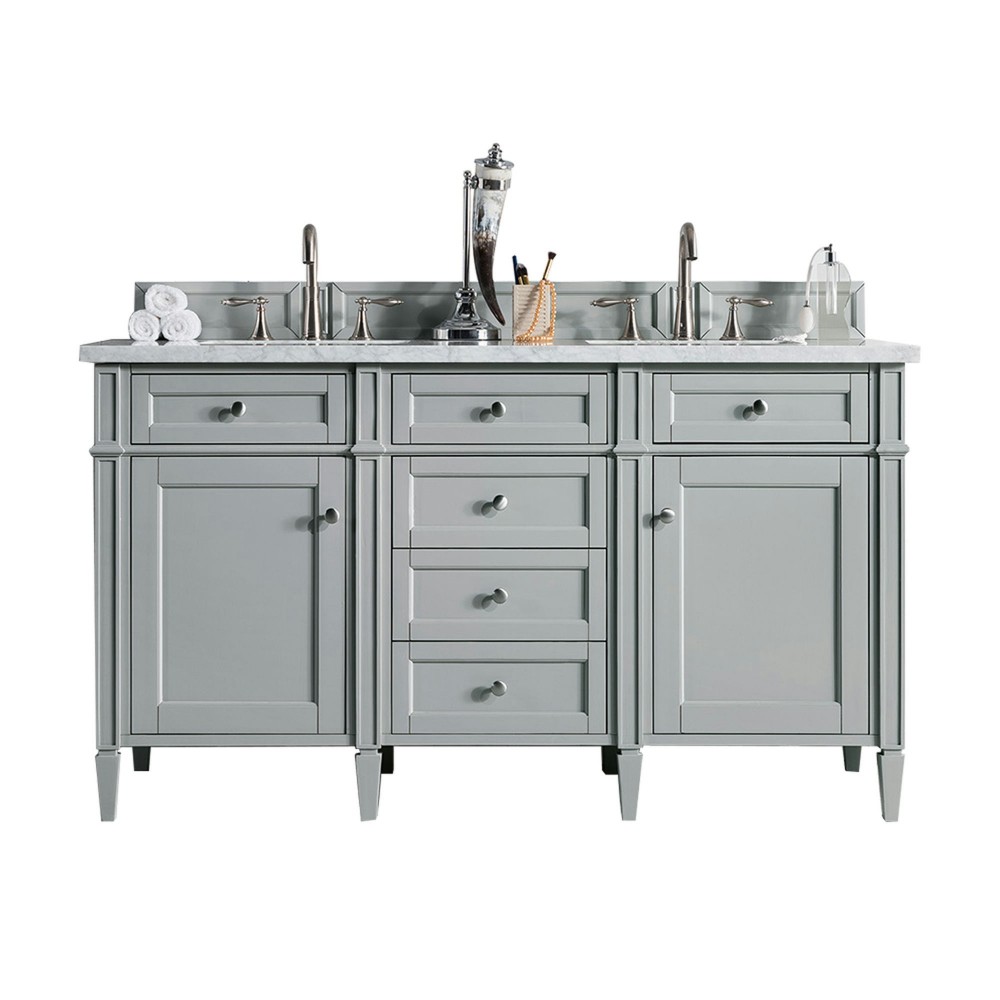 Brittany 60" Urban Gray Double Vanity w/ 3 CM Arctic Fall Solid Surface Top