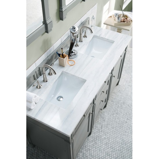 Brittany 60" Urban Gray Double Vanity w/ 3 CM Arctic Fall Solid Surface Top