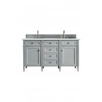 Brittany 60" Urban Gray Double Vanity w/ 3 CM Ethereal Noctis Quartz Top