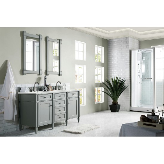 Brittany 60" Urban Gray Double Vanity w/ 3 CM Ethereal Noctis Quartz Top