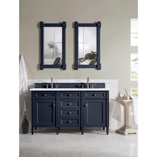 Brittany 60" Victory Blue Double Vanity w/ 3 CM Arctic Fall Solid Surface Top