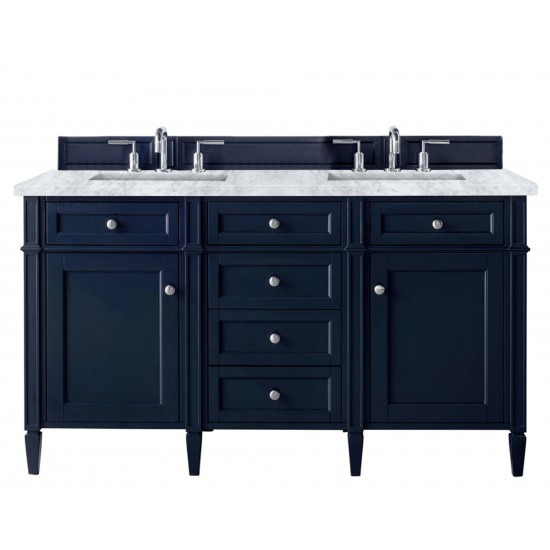 Brittany 60" Victory Blue Double Vanity w/ 3 CM Carrara Marble Top