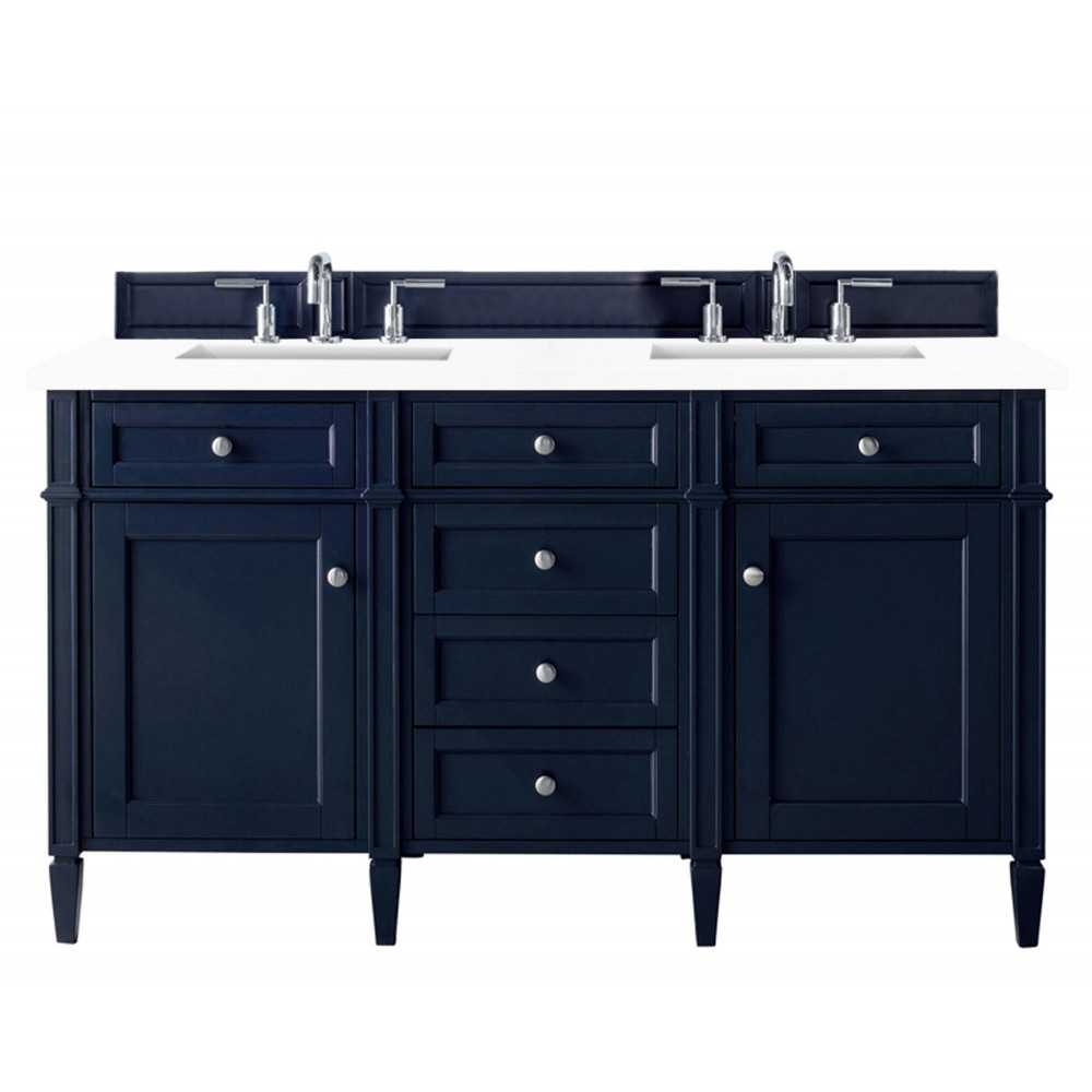 Brittany 60" Victory Blue Double Vanity w/ 3 CM Classic White Quartz Top