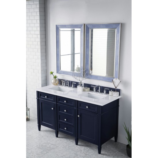 Brittany 60" Victory Blue Double Vanity w/ 3 CM Classic White Quartz Top