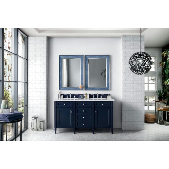 Brittany 60" Victory Blue Double Vanity w/ 3 CM Eternal Jasmine Pearl Quartz Top