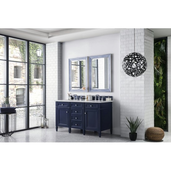 Brittany 60" Victory Blue Double Vanity w/ 3 CM Eternal Jasmine Pearl Quartz Top