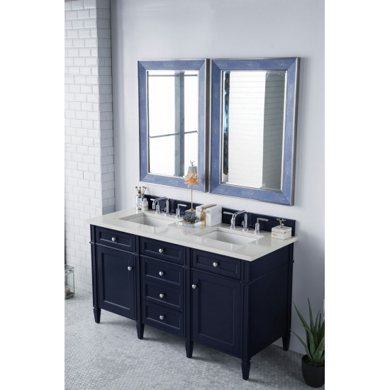 Brittany 60" Victory Blue Double Vanity w/ 3 CM Eternal Jasmine Pearl Quartz Top