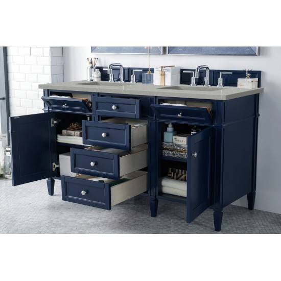 Brittany 60" Victory Blue Double Vanity w/ 3 CM Eternal Serena Quartz Top